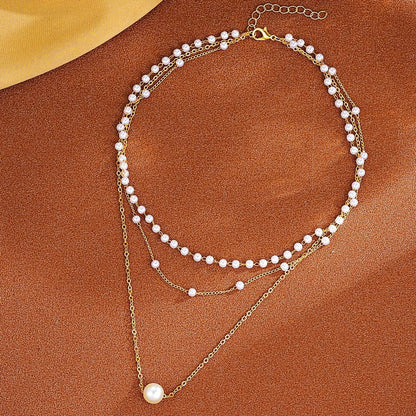 Simple Style Geometric Artificial Pearl Alloy Plating Women's Three Layer Necklace