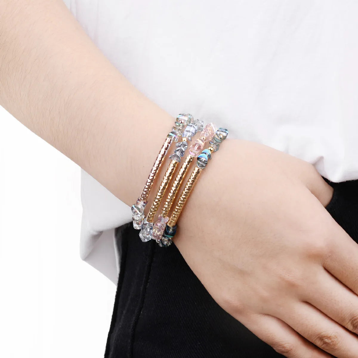 Simple Style Geometric Beaded Crystal Bracelets 1 Piece