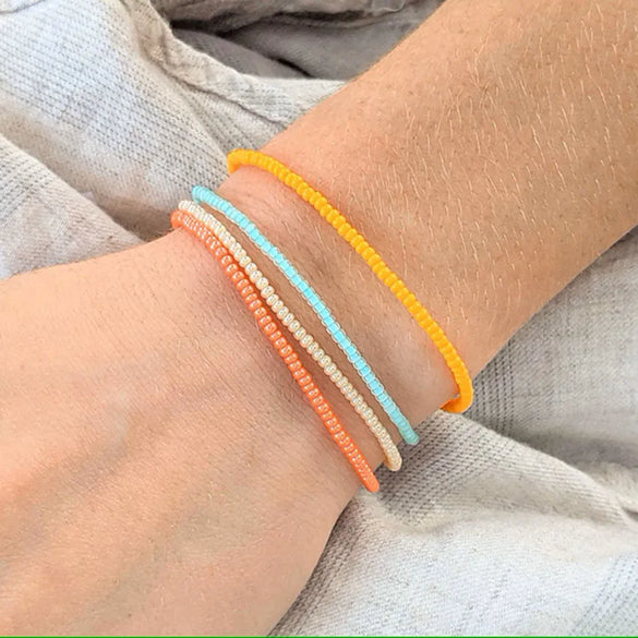 Simple Style Geometric Color Block Seed Bead Titanium Steel Wholesale Bracelets