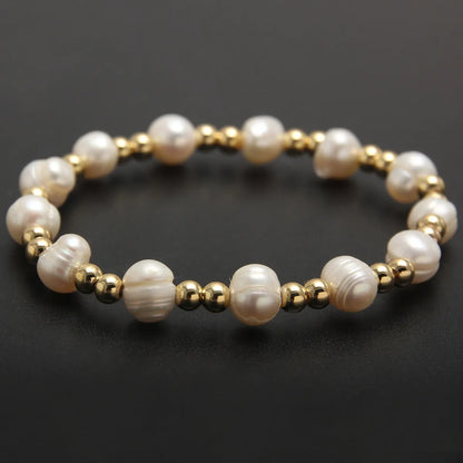 Simple Style Geometric Color Block Stainless Steel Artificial Pearl Plating 18k Gold Plated Bracelets