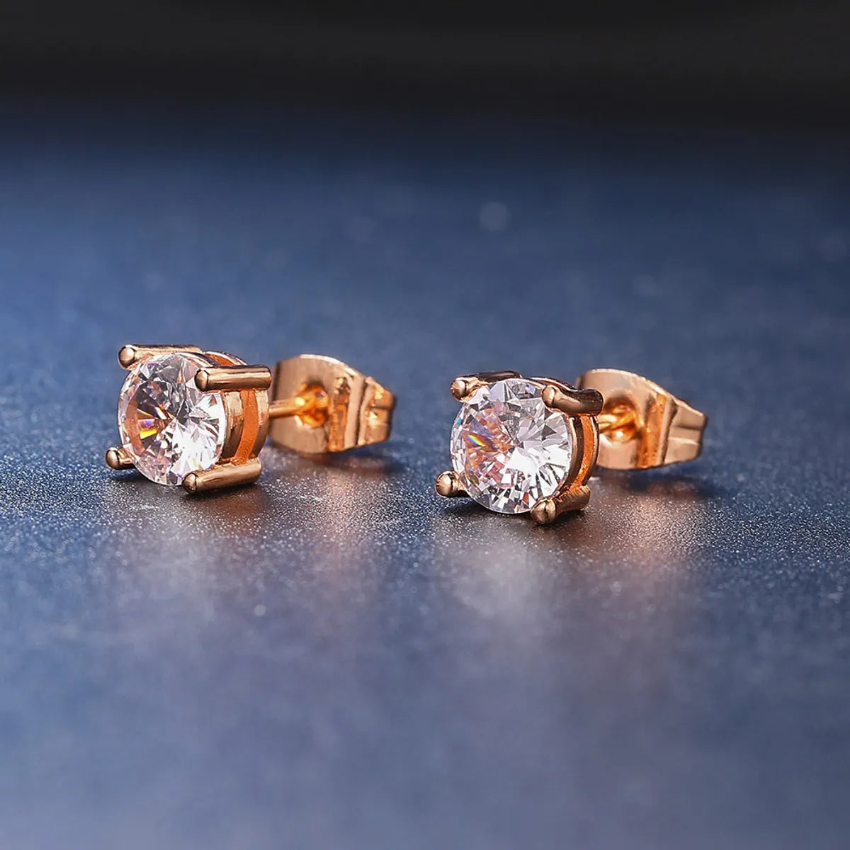 Simple Style Geometric Copper Inlay Zircon Ear Studs 1 Pair