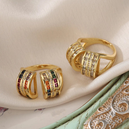 Simple Style Geometric Copper Plating Inlay Zircon 18k Gold Plated Open Rings