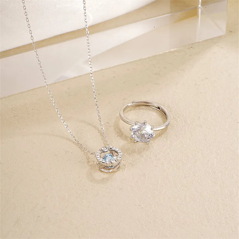 Simple Style Geometric Copper Plating Inlay Zircon Silver Plated Rings Necklace