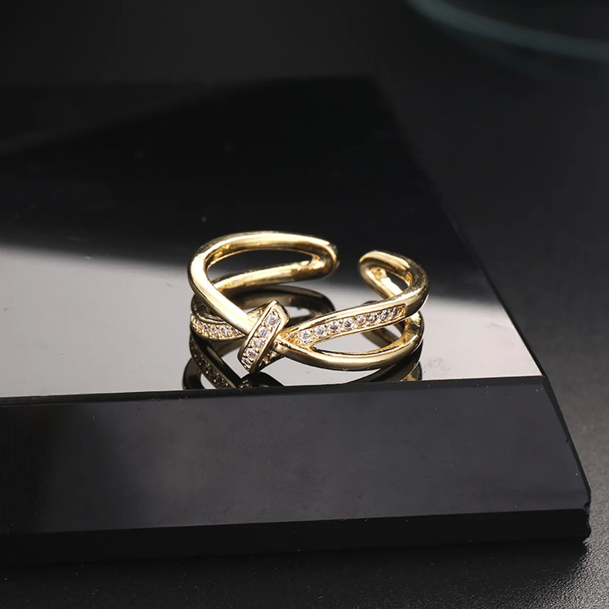 Simple Style Geometric Copper Gold Plated Zircon Open Rings In Bulk