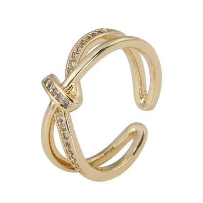 Simple Style Geometric Copper Gold Plated Zircon Open Rings In Bulk