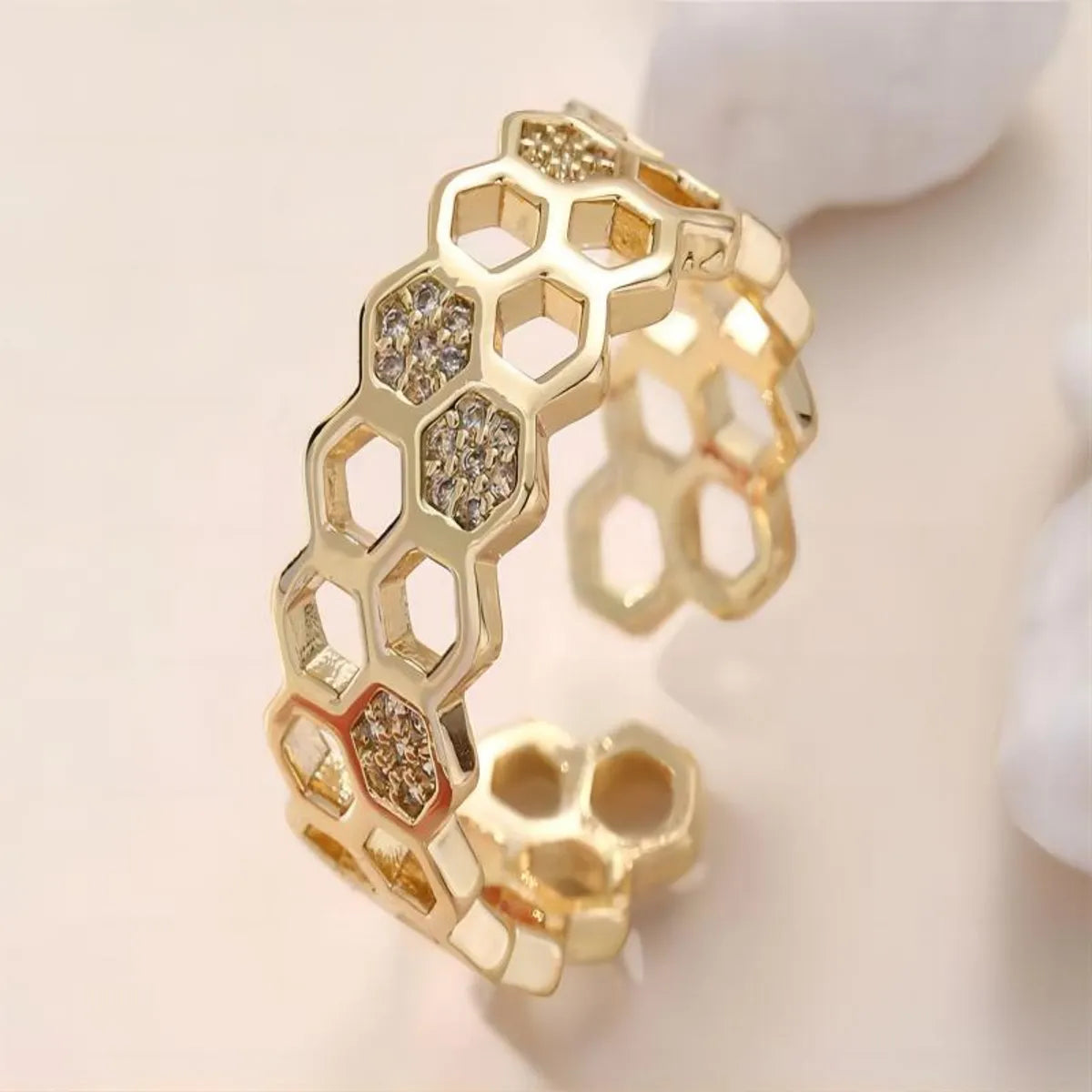 Simple Style Geometric Copper Plating Zircon 18k Gold Plated Open Rings