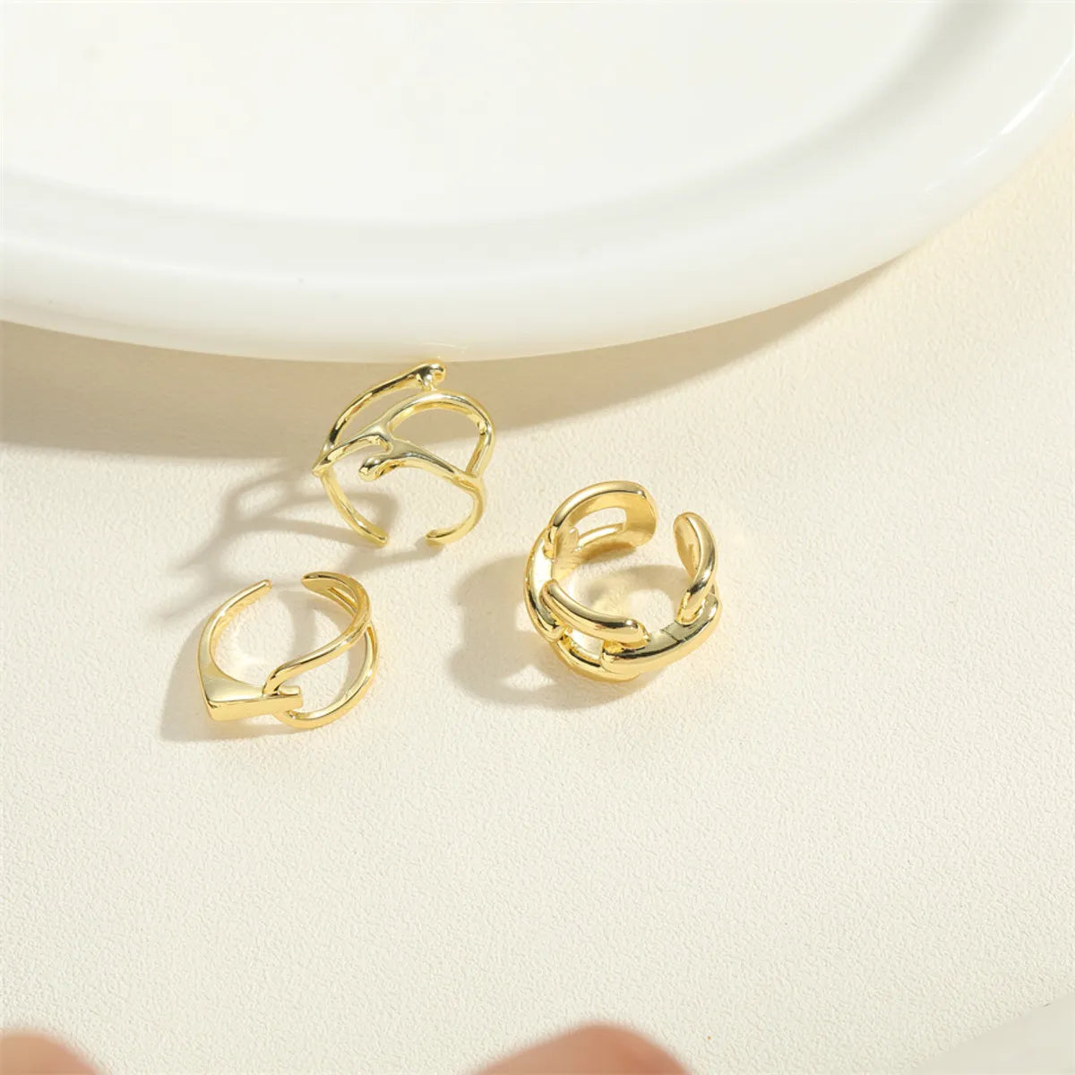 Simple Style Geometric Copper Twist 14k Gold Plated Open Rings