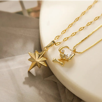 Simple Style Geometric Dog Unforgettable Stainless Steel Copper Plating Inlay Zircon 18k Gold Plated Pendant Necklace