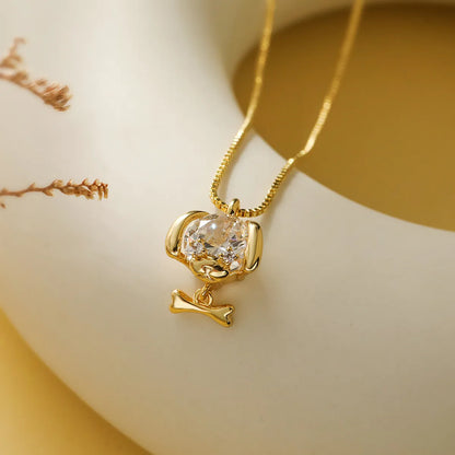 Simple Style Geometric Dog Unforgettable Stainless Steel Copper Plating Inlay Zircon 18k Gold Plated Pendant Necklace