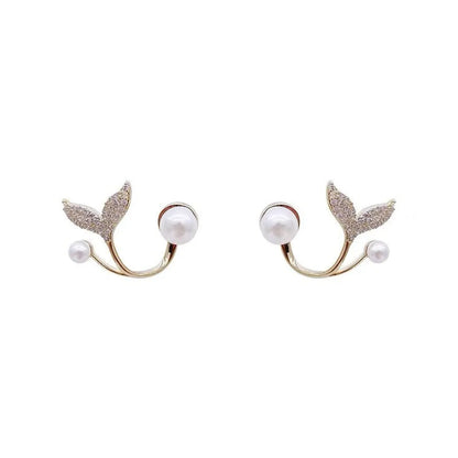 Simple Style Geometric Fish Tail Alloy Pearl Diamond Artificial Gemstones Women's Ear Studs