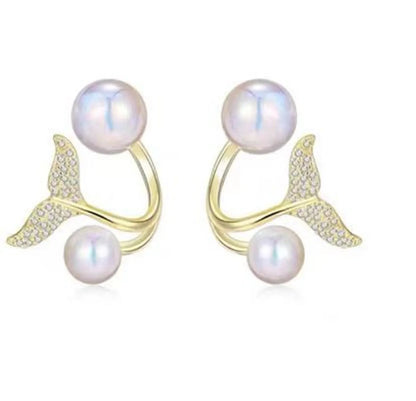 Simple Style Geometric Fish Tail Alloy Pearl Diamond Artificial Gemstones Women's Ear Studs