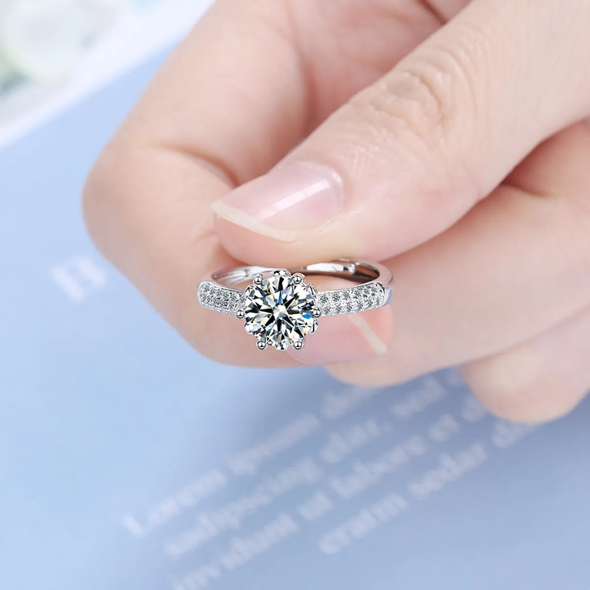 Simple Style Geometric Flower Copper Plating Inlay Zircon White Gold Plated Open Rings