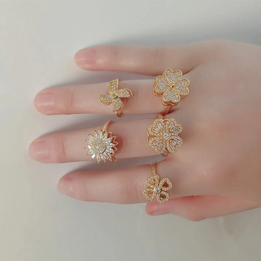 Simple Style Geometric Flower Copper Plating Zircon Rings