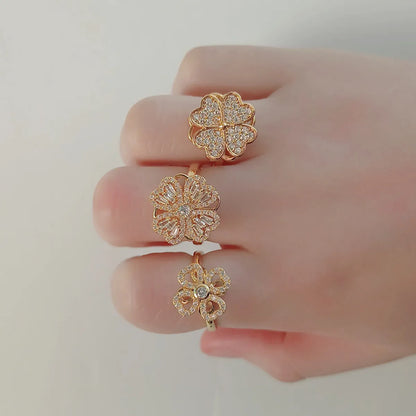 Simple Style Geometric Flower Copper Plating Zircon Rings