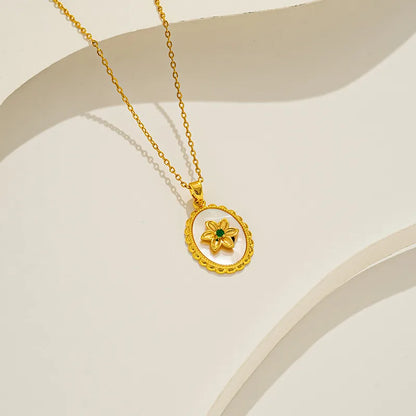 Simple Style Geometric Flower Stainless Steel Shell Titanium Steel 18k Gold Plated Pendant Necklace