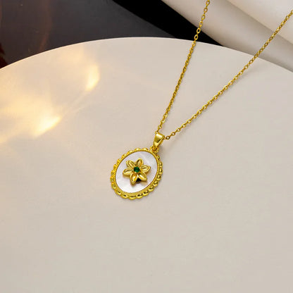 Simple Style Geometric Flower Stainless Steel Shell Titanium Steel 18k Gold Plated Pendant Necklace