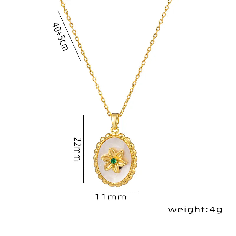 Simple Style Geometric Flower Stainless Steel Shell Titanium Steel 18k Gold Plated Pendant Necklace