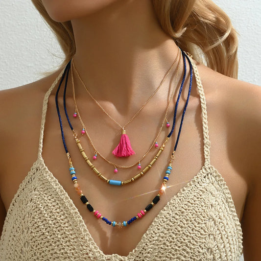 Simple Style Geometric Glass Polyester Wholesale Necklace