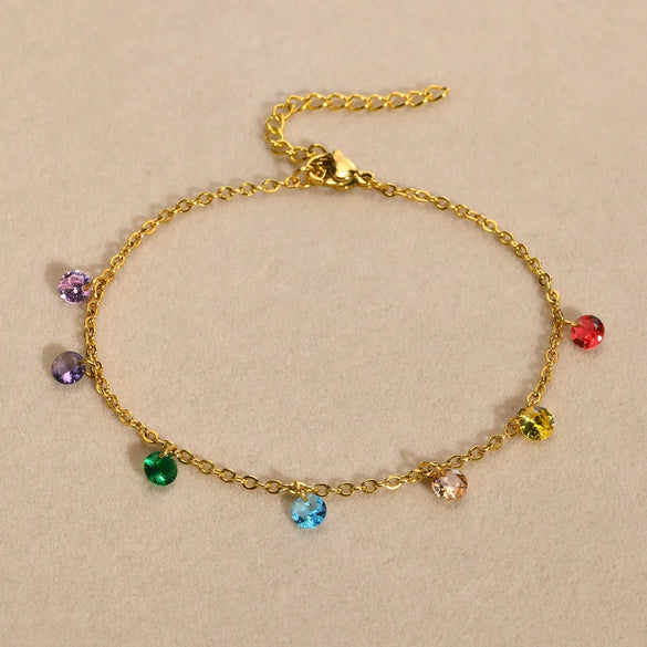 Wholesale Jewelry Simple Style Geometric Stainless Steel Zircon Gold Plated Plating Inlay Anklet