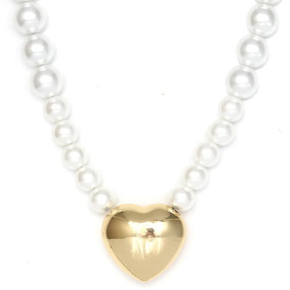 Simple Style Geometric Heart Shape Bow Knot Zircon Imitation Pearl Copper Wholesale Necklace