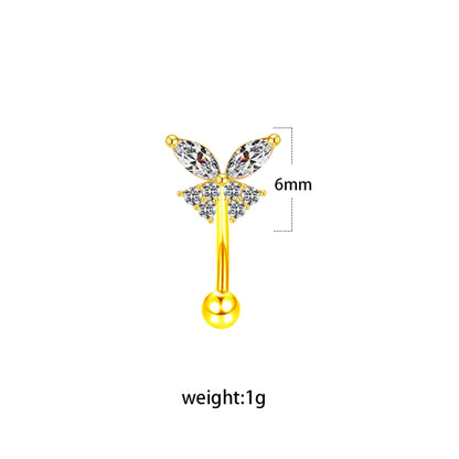 Simple Style Geometric Heart Shape Floral Stainless Steel Copper Plating Inlay Rhinestones Zircon White Gold Plated Gold Plated Eyebrow Nails