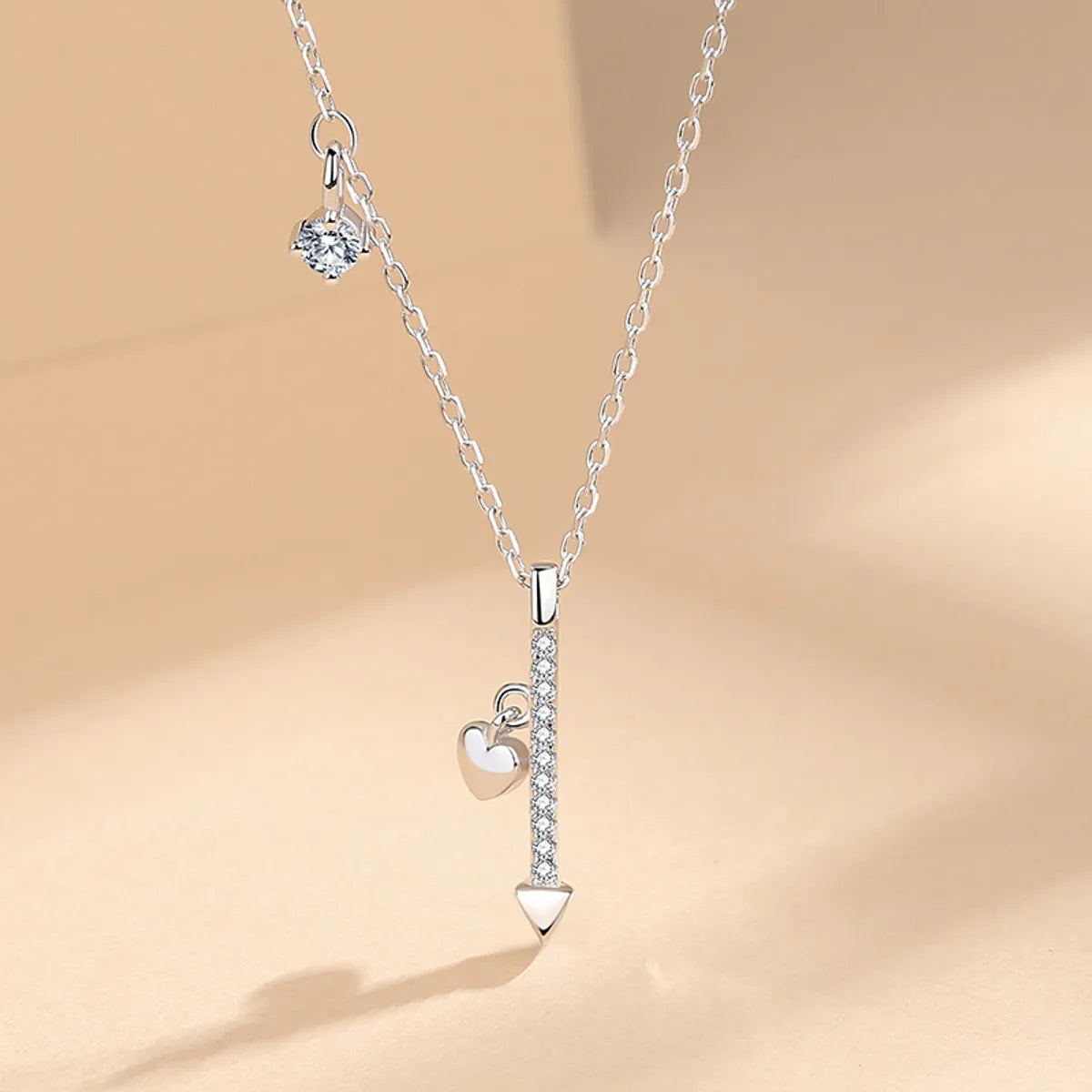 Simple Style Geometric Heart Shape Sterling Silver Plating Inlay Zircon Pendant Necklace