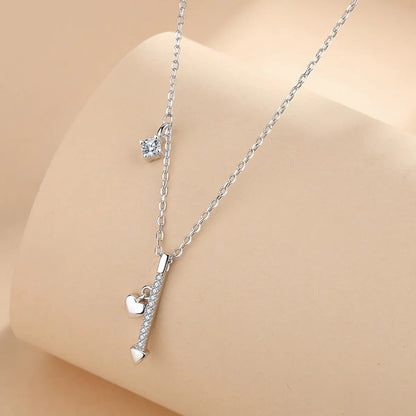 Simple Style Geometric Heart Shape Sterling Silver Plating Inlay Zircon Pendant Necklace