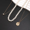 Simple Style Geometric Imitation Pearl Alloy Copper Inlay Rhinestones Men'S Three Layer Necklace