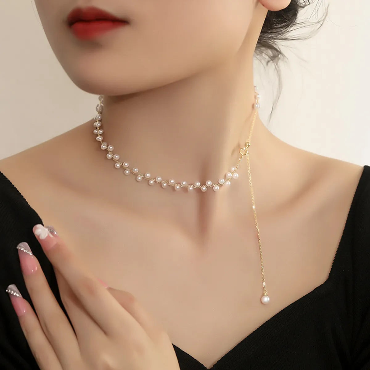 Simple Style Geometric Imitation Pearl Copper Wholesale Necklace