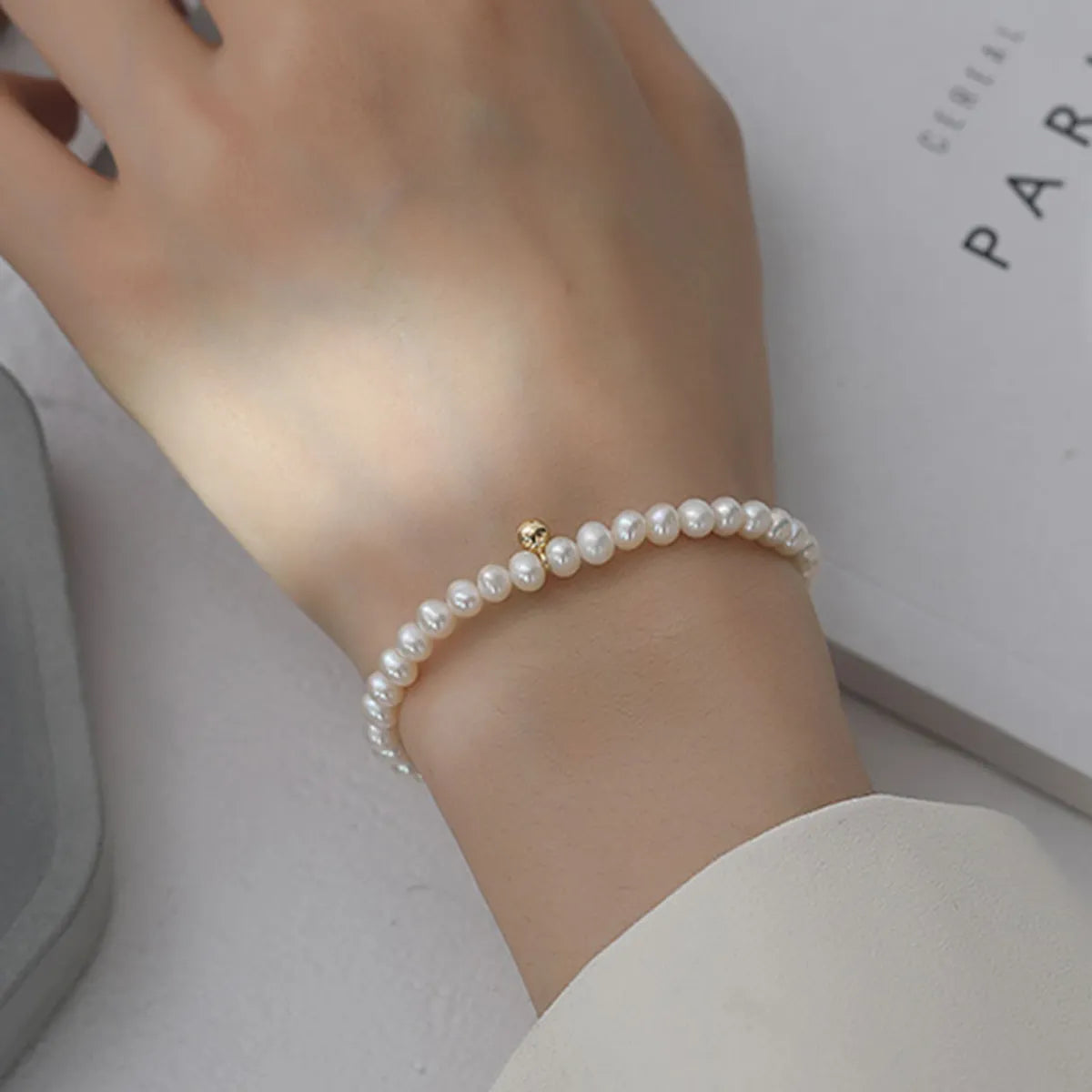 Simple Style Geometric Imitation Pearl Titanium Steel Women's Bracelets 1 Piece