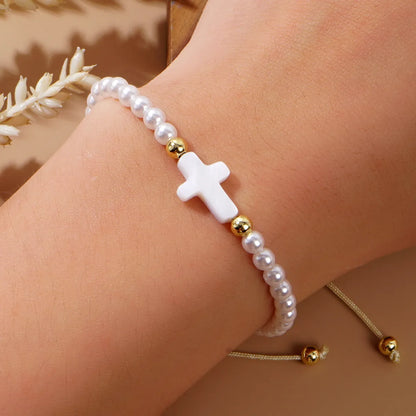 Simple Style Geometric Imitation Pearl Wholesale Drawstring Bracelets