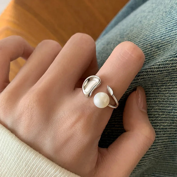 Simple Style Geometric Moon Electroplating Thai Silver Irregular Plating Women'S Open Rings
