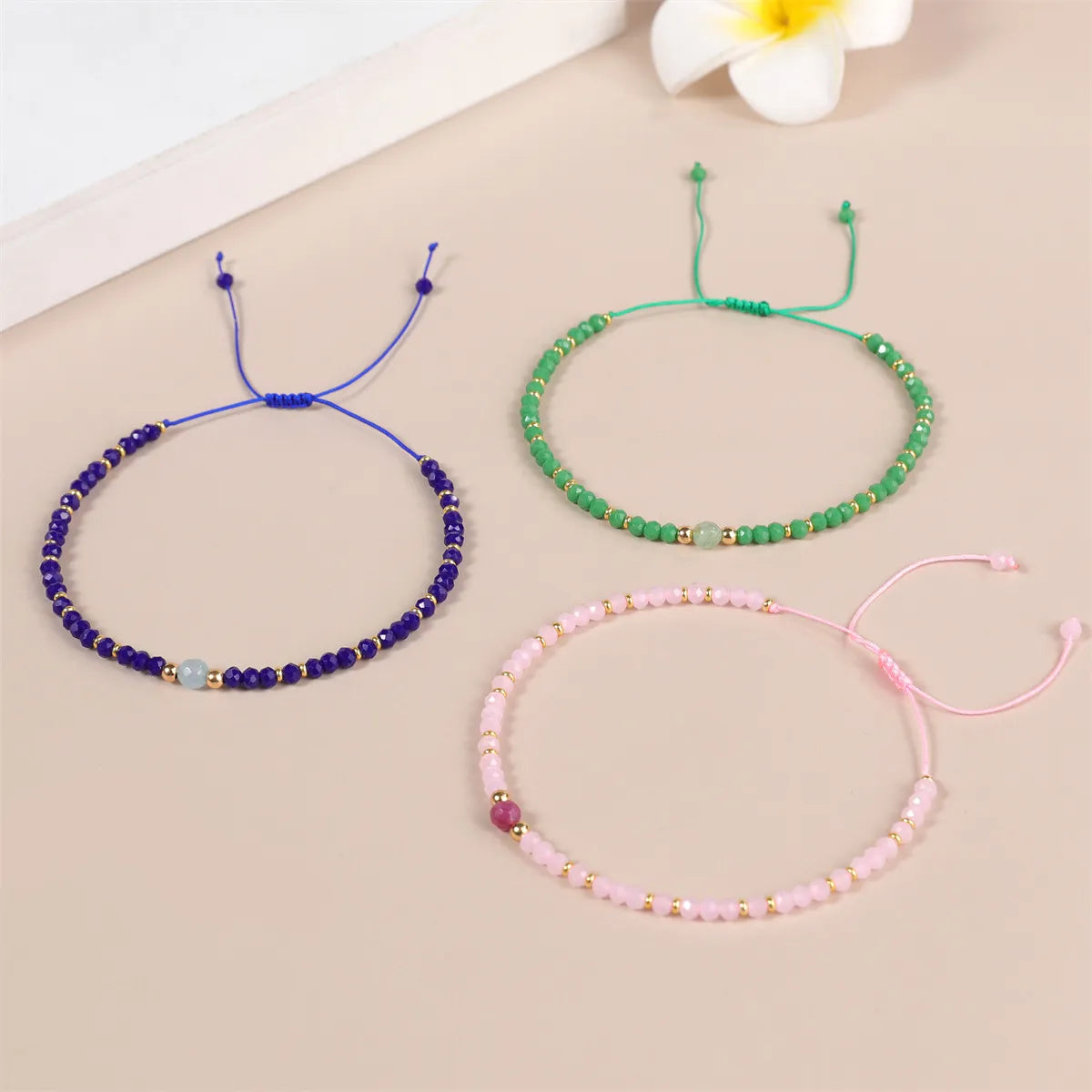 Simple Style Geometric Natural Stone Knitting Drawstring Bracelets