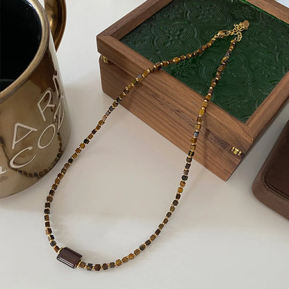 Simple Style Geometric Natural Stone Tiger Eye Pendant Necklace In Bulk