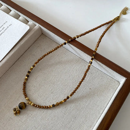 Simple Style Geometric Natural Stone Tiger Eye Pendant Necklace In Bulk