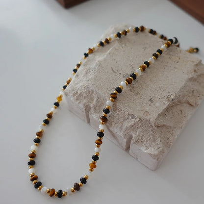 Simple Style Geometric Natural Stone Tiger Eye Pendant Necklace In Bulk