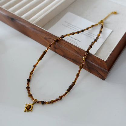 Simple Style Geometric Natural Stone Tiger Eye Pendant Necklace In Bulk