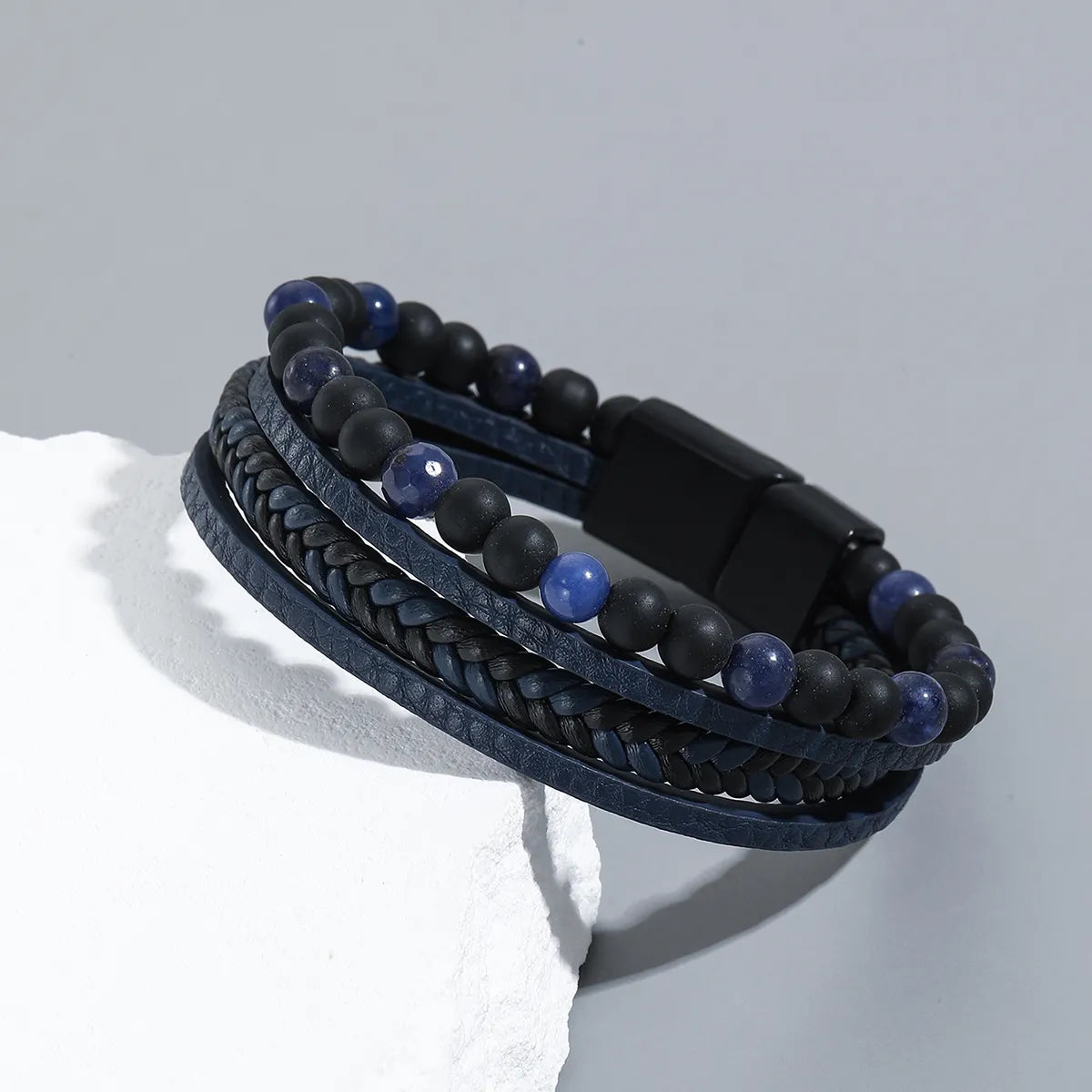 Simple Style Geometric Pu Leather Beaded Men'S Bracelets