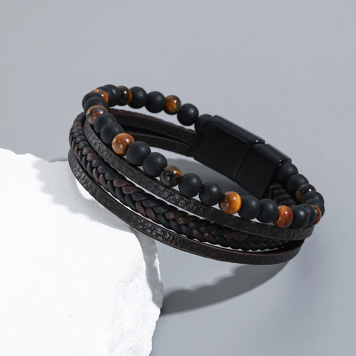 Simple Style Geometric Pu Leather Beaded Men'S Bracelets