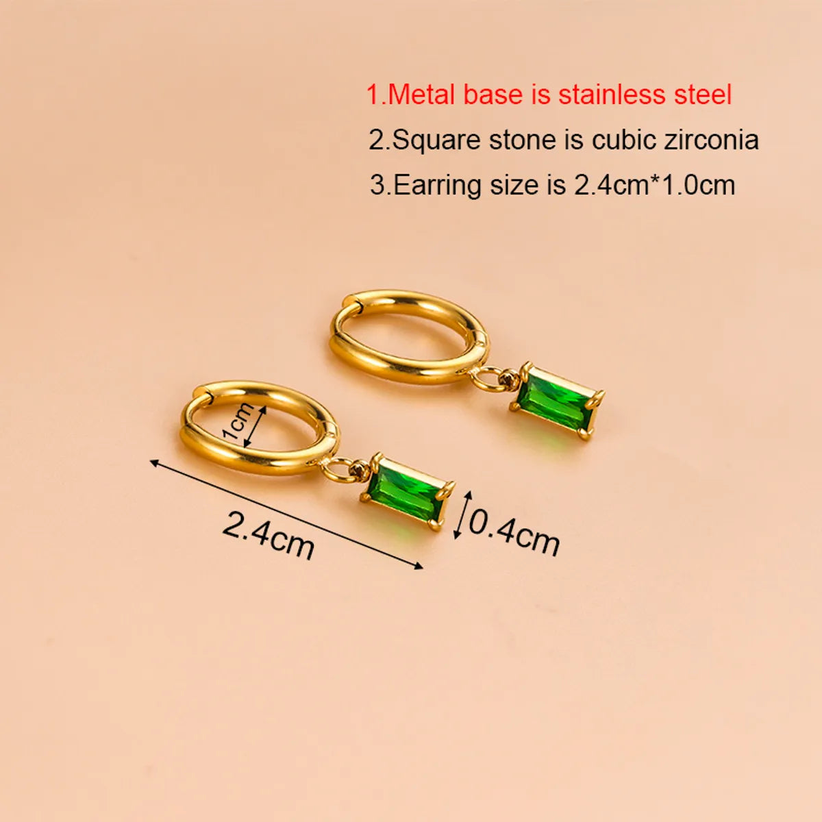 1 Pair Simple Style Geometric Rectangle Gold Plated Stainless Steel Zircon Gold Plated Earrings