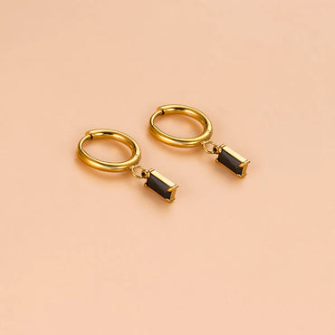 1 Pair Simple Style Geometric Rectangle Gold Plated Stainless Steel Zircon Gold Plated Earrings