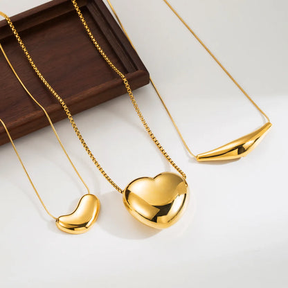 Simple Style Geometric Round Heart Shape Stainless Steel Plating 14k Gold Plated Pendant Necklace