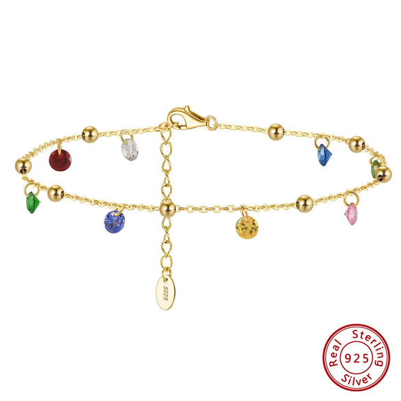 Wholesale Jewelry Simple Style Geometric Round Round Dots 925 Sterling Silver Zircon 14K Gold Plated White Gold Plated Polishing Plating Inlay Anklet