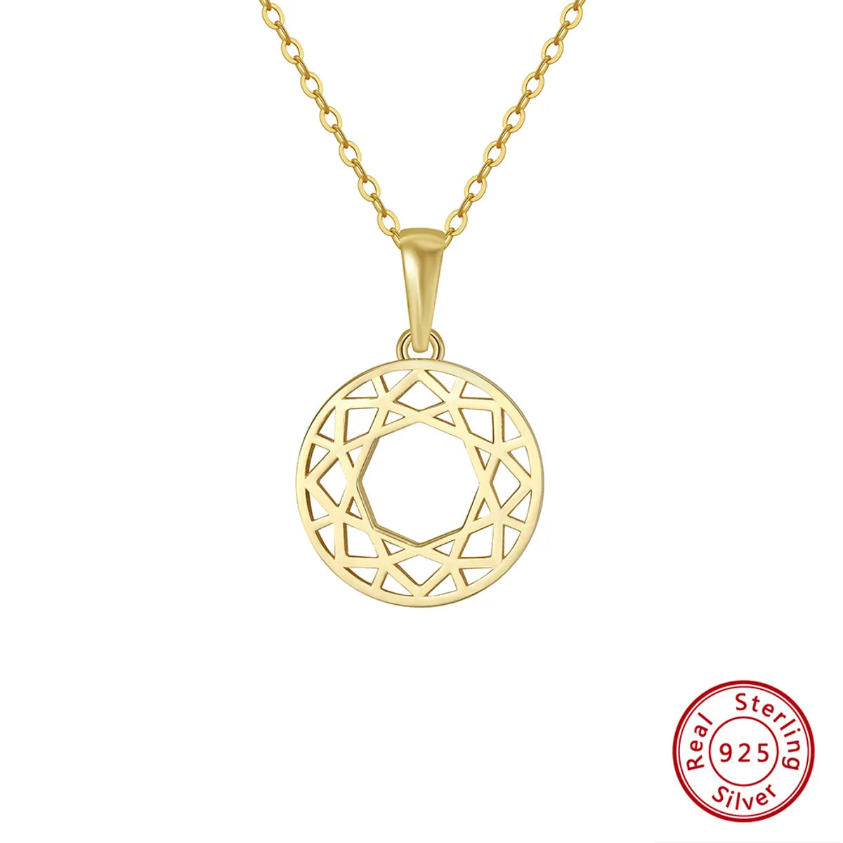 Simple Style Geometric Round Sterling Silver Plating Hollow Out 14k Gold Plated Silver Plated Pendant Necklace