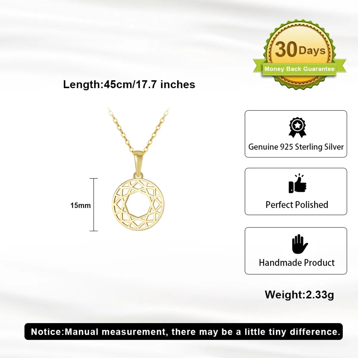 Simple Style Geometric Round Sterling Silver Plating Hollow Out 14k Gold Plated Silver Plated Pendant Necklace