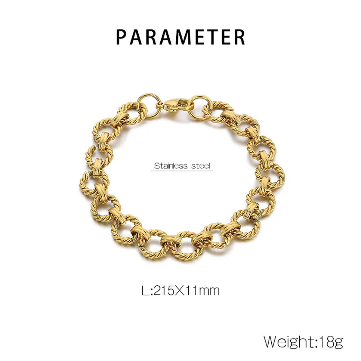 Simple Style Geometric Solid Color 304 Stainless Steel 18K Gold Plated Bracelets In Bulk