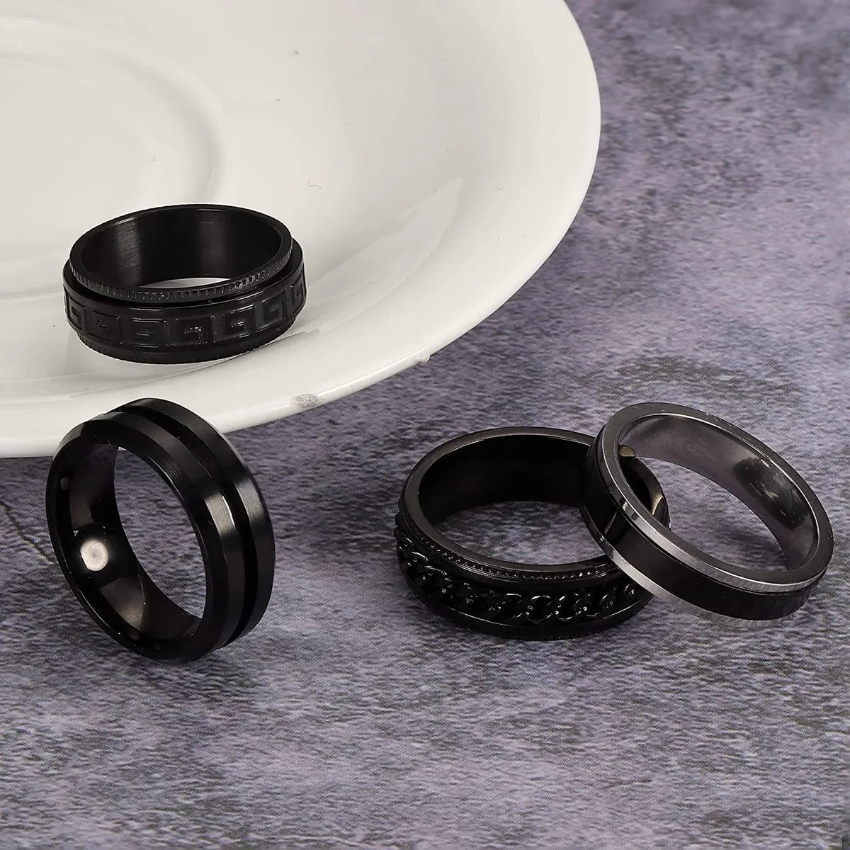 Simple Style Geometric Solid Color 304 Stainless Steel Plating Black Plated Men'S Rings