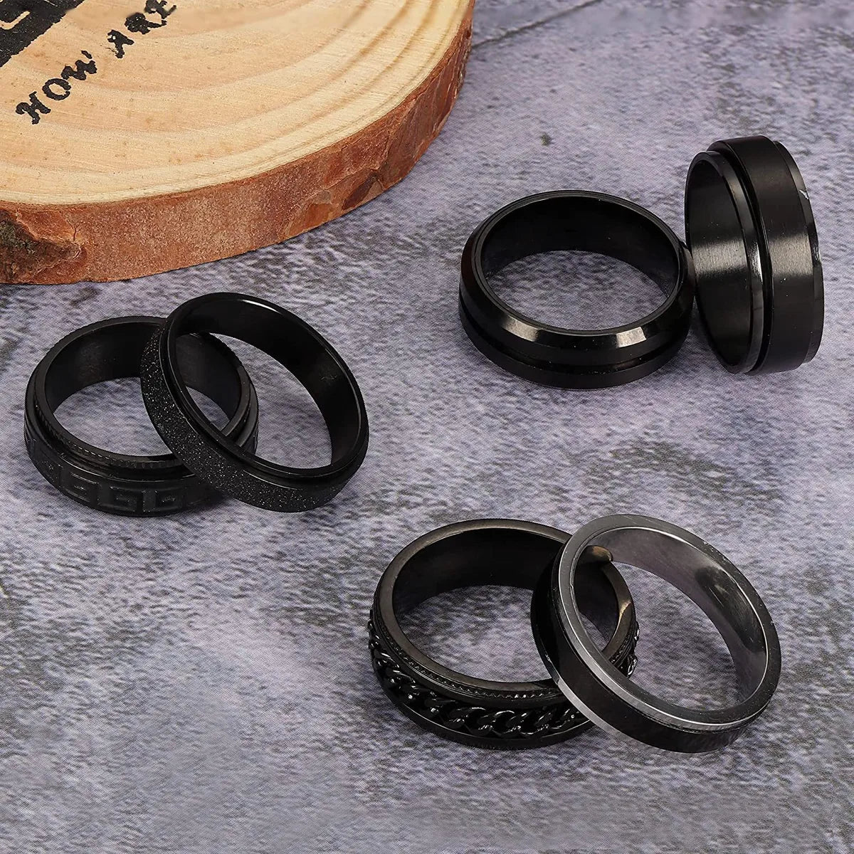 Simple Style Geometric Solid Color 304 Stainless Steel Plating Black Plated Men'S Rings