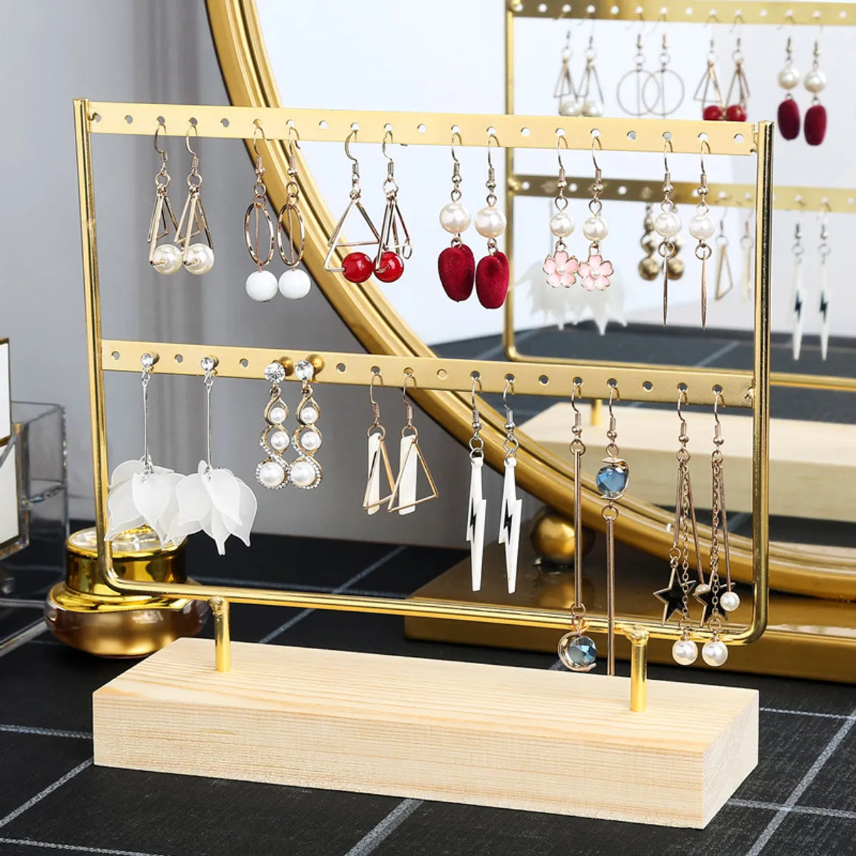 Simple Style Geometric Solid Wood Iron Jewelry Rack