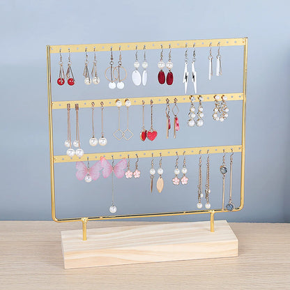 Simple Style Geometric Solid Wood Iron Jewelry Rack